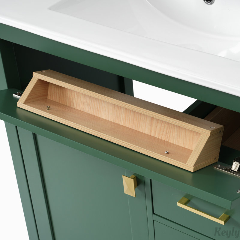 Meuble-lavabo de 30 pouces avec lavabo en céramique et beaucoup de rangement, Vert