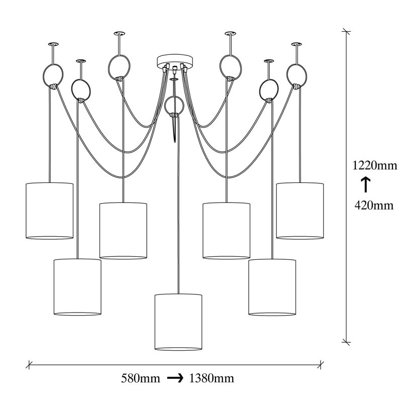Luminaire suspendu cylindrique à 7 lumières Shayaan