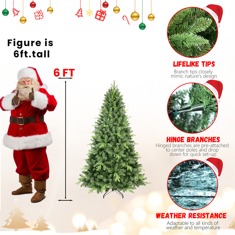 Arbre de Noël 7 pi avec 1875 pointes PE + PVC - branches articulées réalistes, H 7 pi