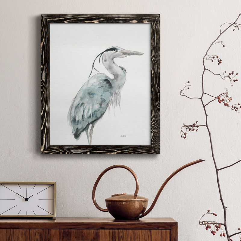 Blue Heron I, reproduction encadrée de qualité supérieure - prête à être accrochée, H 24 po x l 18 po x P 1,5 po, Papier noir