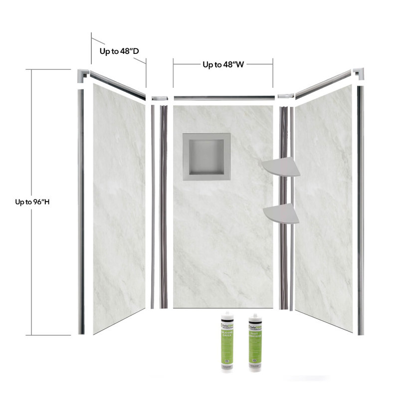 Bordure de baignoire et de douche à brume arctique Bella avec bordure grise jusqu'à 48 x 48 x l 48 x 96 H Bella