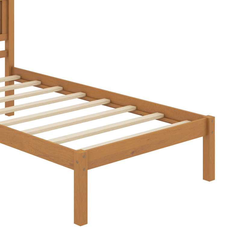 Base de lit plateforme avec tête de lit, support à lattes de bois, Lit simple, Chêne