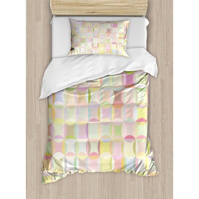 Retro Pattern with Polka Dots Overlapping Ring Shapes Squares Colorful Funky Print Duvet Cover Set -  Ambesonne, nev_38065_twin