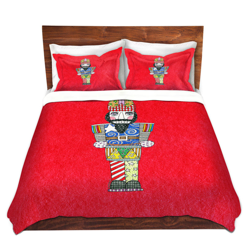 Ensemble de housse de couette casse-noisette, 1 housse de couette grand + 2 taies standards, Rouge / noir
