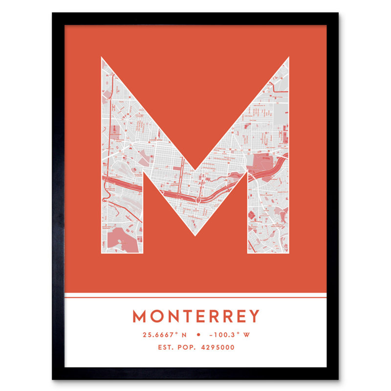 Monterrey City Map Monterrey Mexico City Map Orange - Single Picture Frame Typography