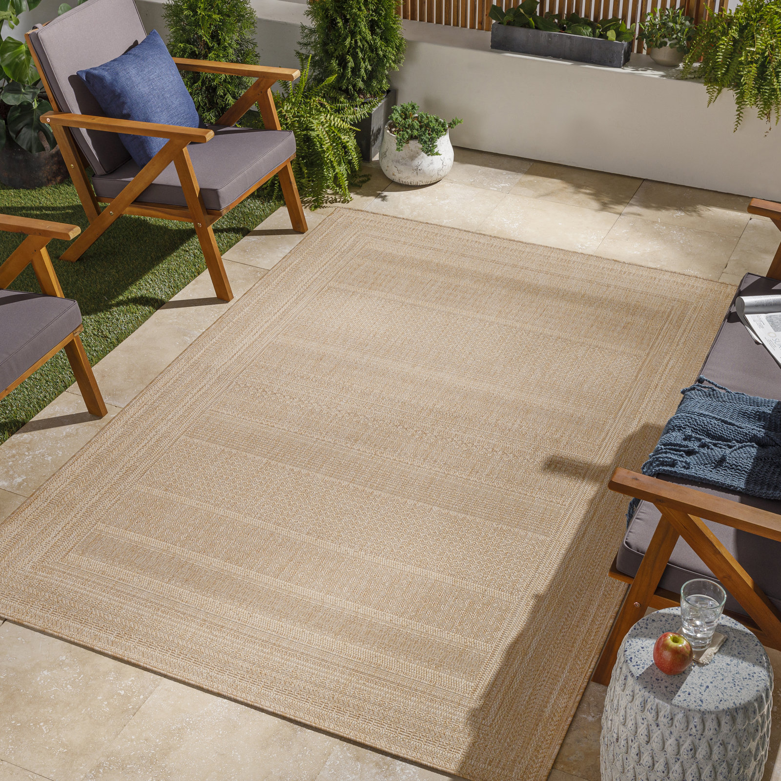 Camar Oriental Indoor/Outdoor Area Rug in Khaki, Rectangle 5'3" x 7'