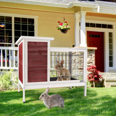 Cage en bois pour petits animaux - Rouge, 95 x 55 x 86 cm, facile à nettoyer. Spacieuse cage rouge pour animaux de compagnie, plusieurs entrées, grillage métallique.