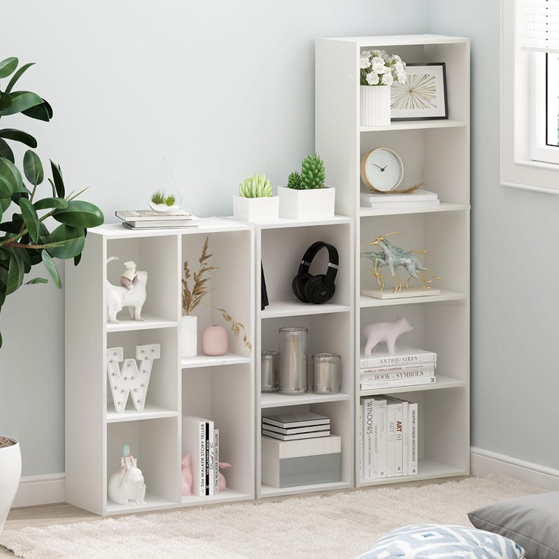 Bibliothèque à 3 cubes LUDER, bibliothèque moderne avec tablettes ouvertes, rangement autoportant pour salon, chambre à coucher, bureau personnel, blanc