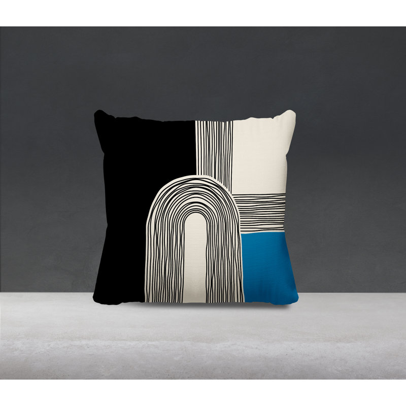 Coussin décoratif réversible intérieur / extérieur Cassie, H 17 po x l 17 po, Turquoise / crème / noir