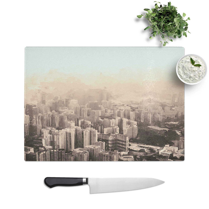 Glass Hong Kong Skyline Abstract Art Chopping Board, 39 cm W x 28.5 cm L