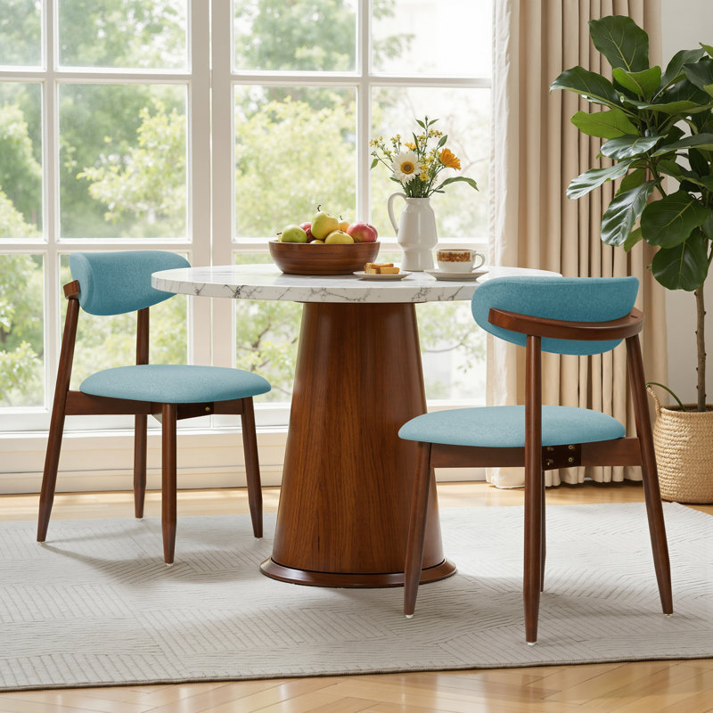 Chaise d'appoint rembourrée en bois massif (ensemble de 2), Bleu