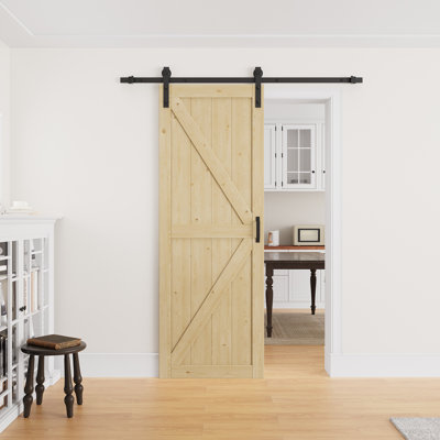 84"H Modern Solid Fir Wood Sliding Barn Door, Paintable, Closet Pantry Door with Installation Hardware Kits & Soft Close