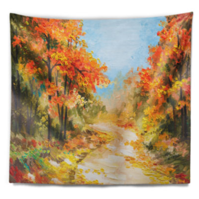 Chemin de paysage dans la tapisserie de la forêt d'automne