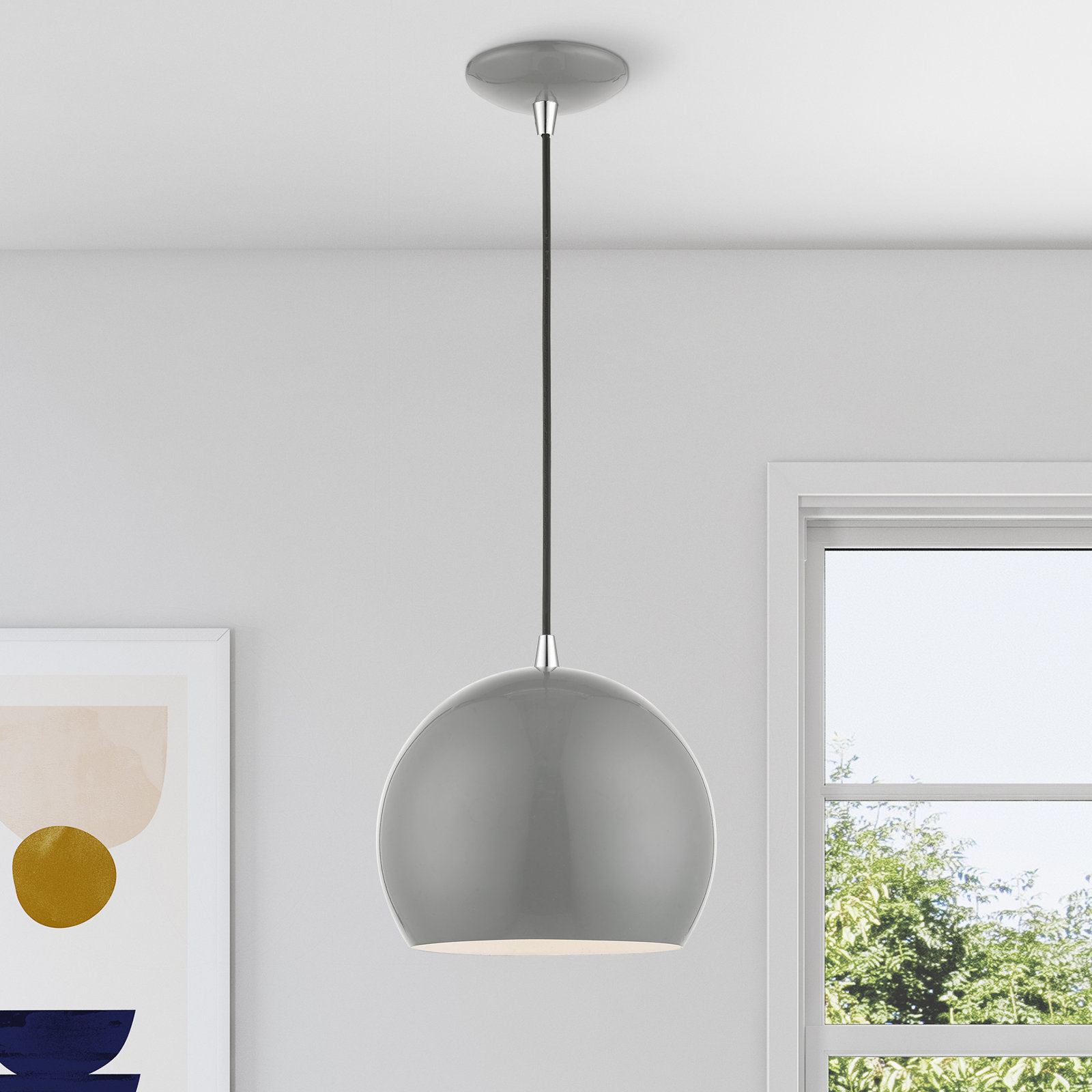 Schultz Dimmable Globe Single Light Pendant, Shiny Light Gray