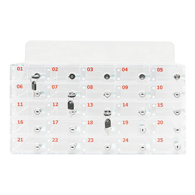 Lockable Acrylic Cell Phone Storage Box with 25 Individual Compartments Dual Use Freestanding Wall Mount Mobile Phone Storage Cabinet with Unique Matching Keys for Conference Room Hotel Workplace