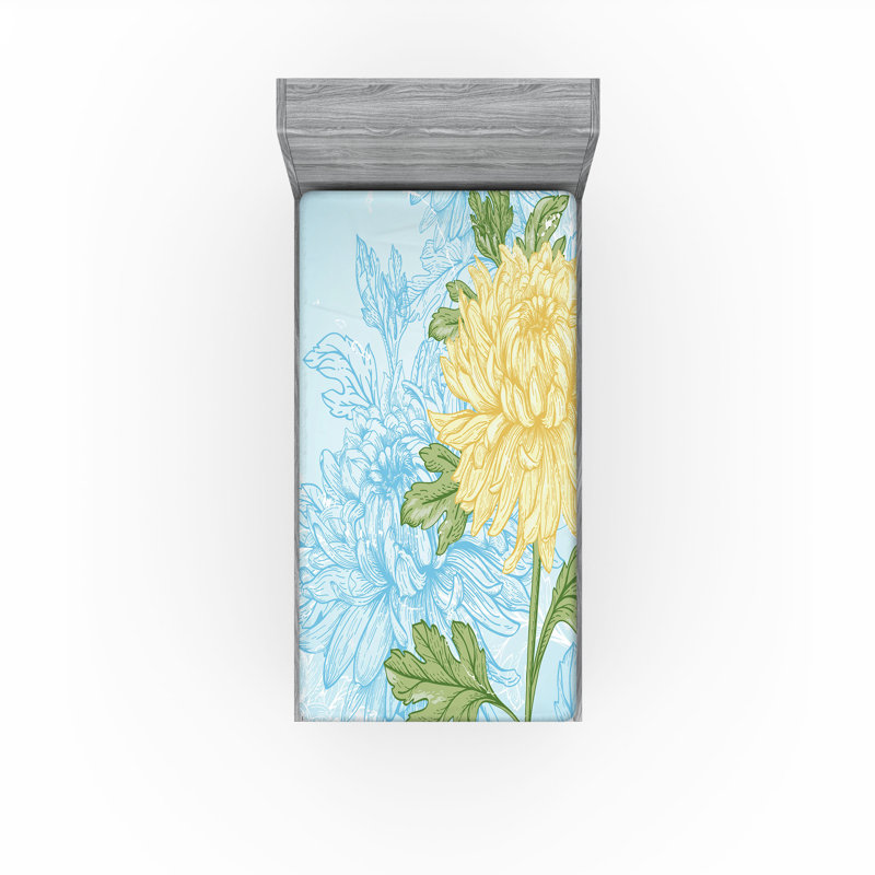 Ensemble de 2 draps-housses Ambesonne, Drap-housse simple TG, Jaune pâle, vert olive / floral