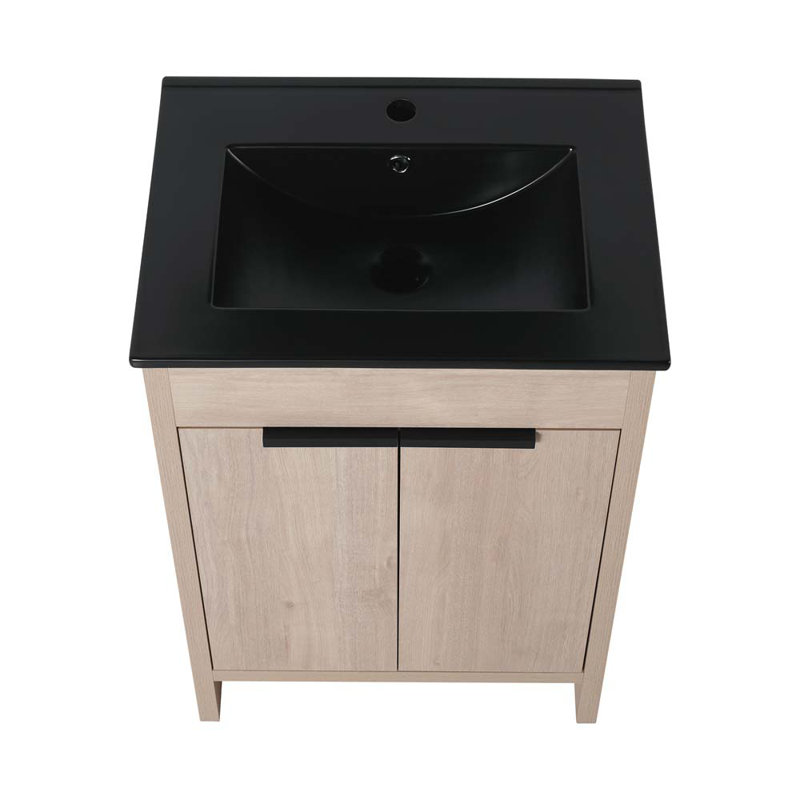 Meuble-lavabo autoportant 24 po avec lavabo en céramique noire