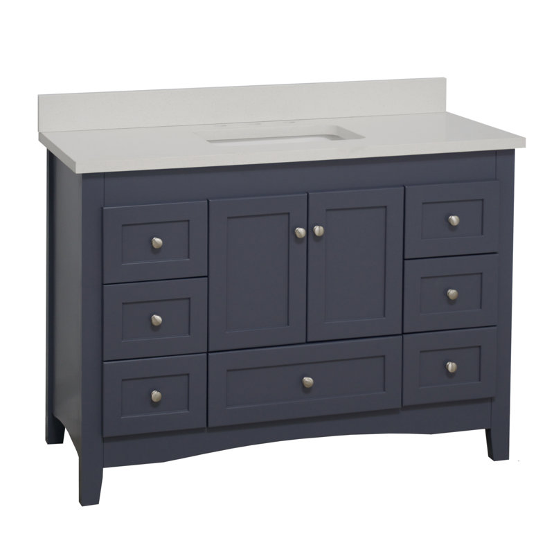 Edber 48'' Single Bathroom Vanity with Top, Marine Gray, Quartz