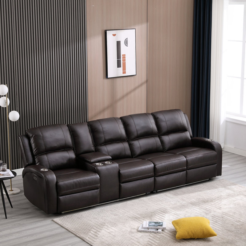 Vardie Faux Leather Power Reclining Sectional, Brown Faux Leather