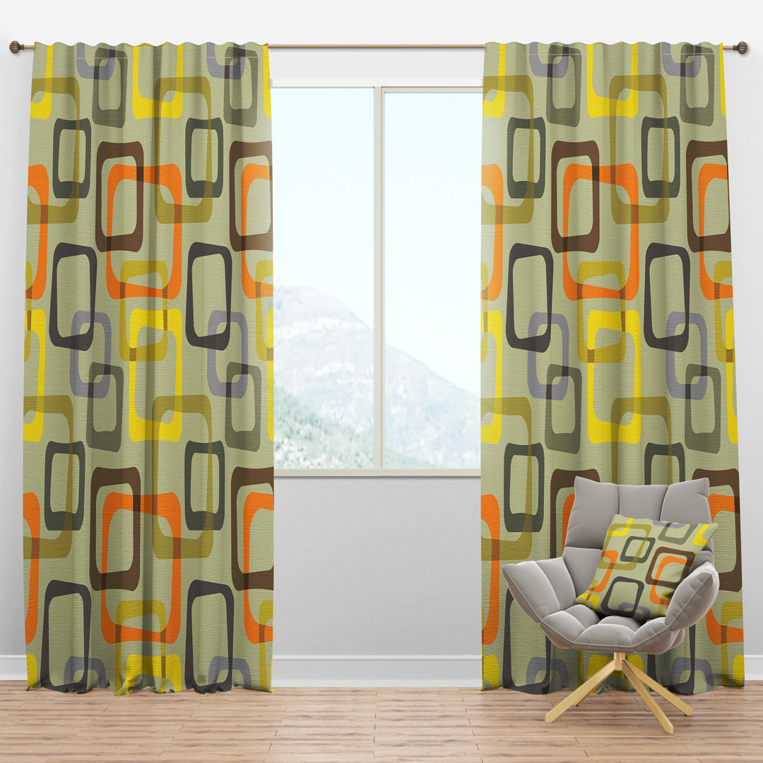 Retro Square Design VII - Mid-Century Curtain - Velvet Room darkening - 1 panel Design Art Size per 