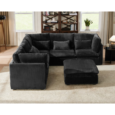 Oversized Modular Sofa Extra Deep Cloud Corduroy Sectional Couch With Ottoman Chaise, Fsc Certified