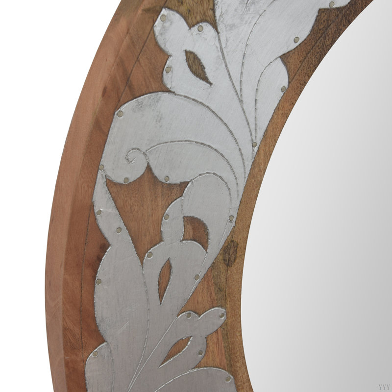 Bois de manguier / miroir rond ajusté