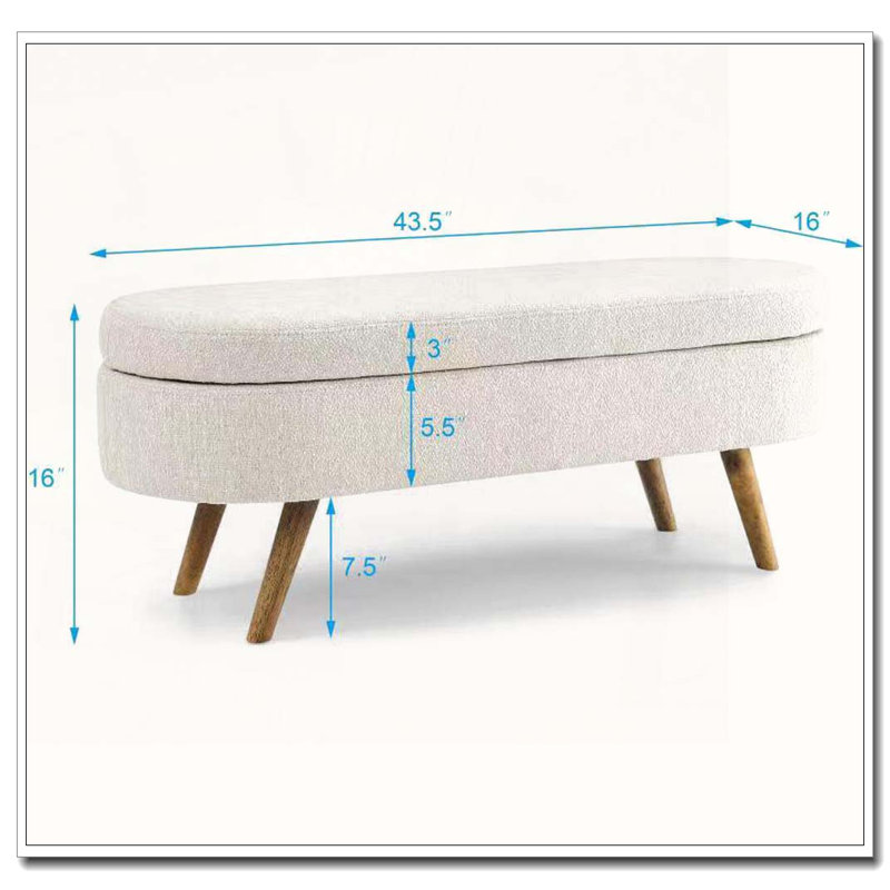 Ottoman Oval Storage Bench,Rubber Wood Legs, Beige