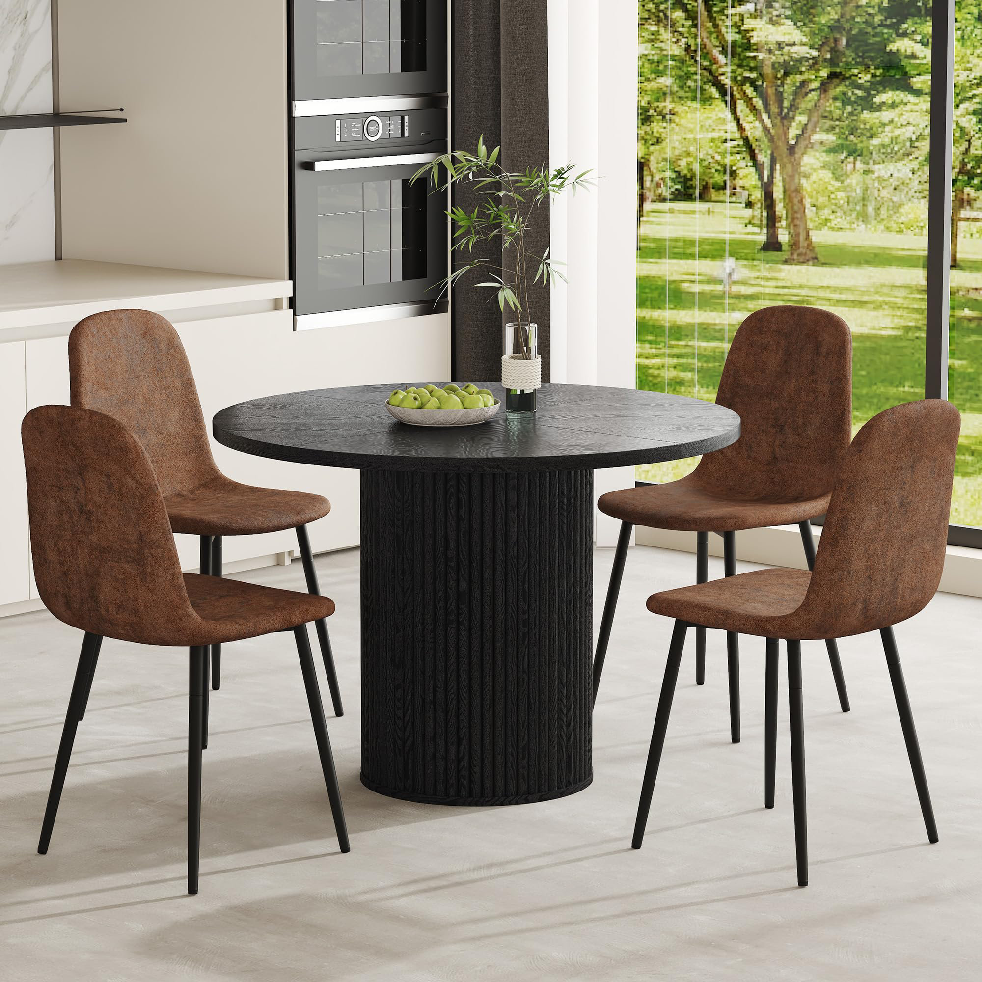 George Oliver Dining Table Set Featuring A Black Wooden Tabletop And ...