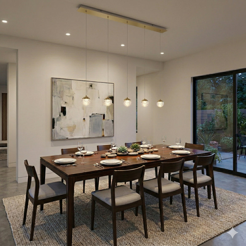 Heatherly 5 - Light Kitchen Island Pendant, Brushed Brass