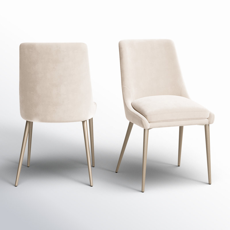 Linen Blend Metal Side Chair Dining Chair, Champagne, Cream
