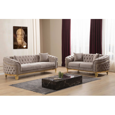 2 Piece  Setincludes Sofa + Loveseat Made Of Wood With Button Tufted Surface