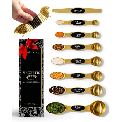 Magnetic Measuring Spoons Set - Stainless Steel Measuring Spoons - Magnetic Measuring Spoon Set, Gold Measuring Spoons Magnetic, Cute Measuring Spoons