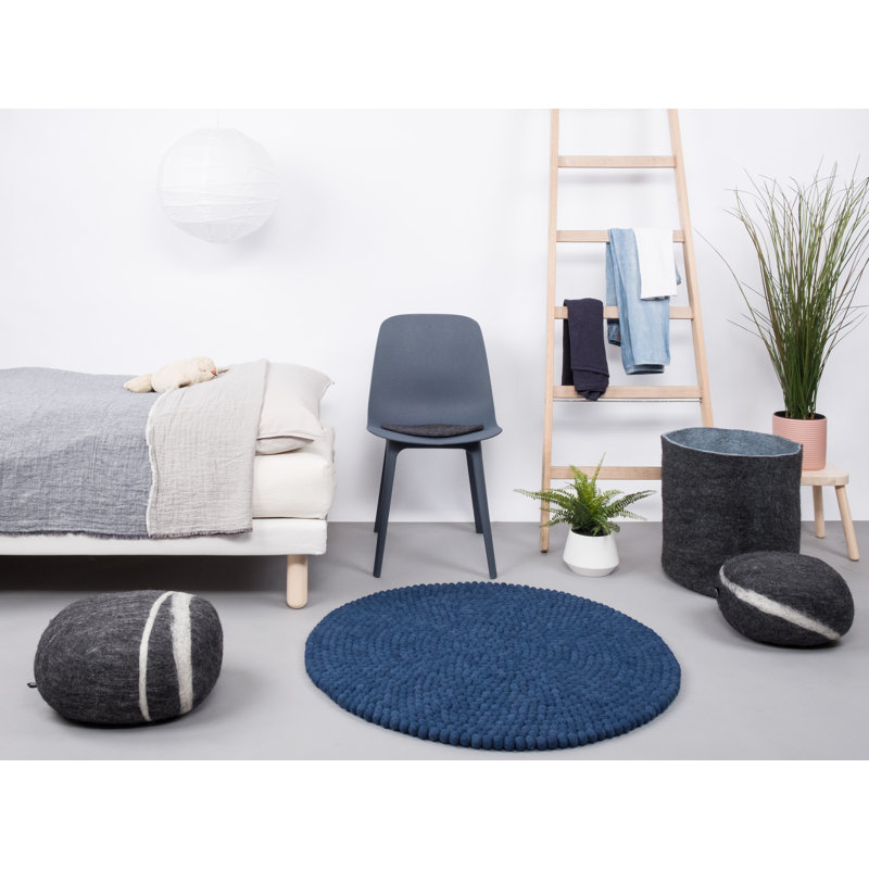 Solid Colour Wool Hand Woven Area Rug, Round 50cm