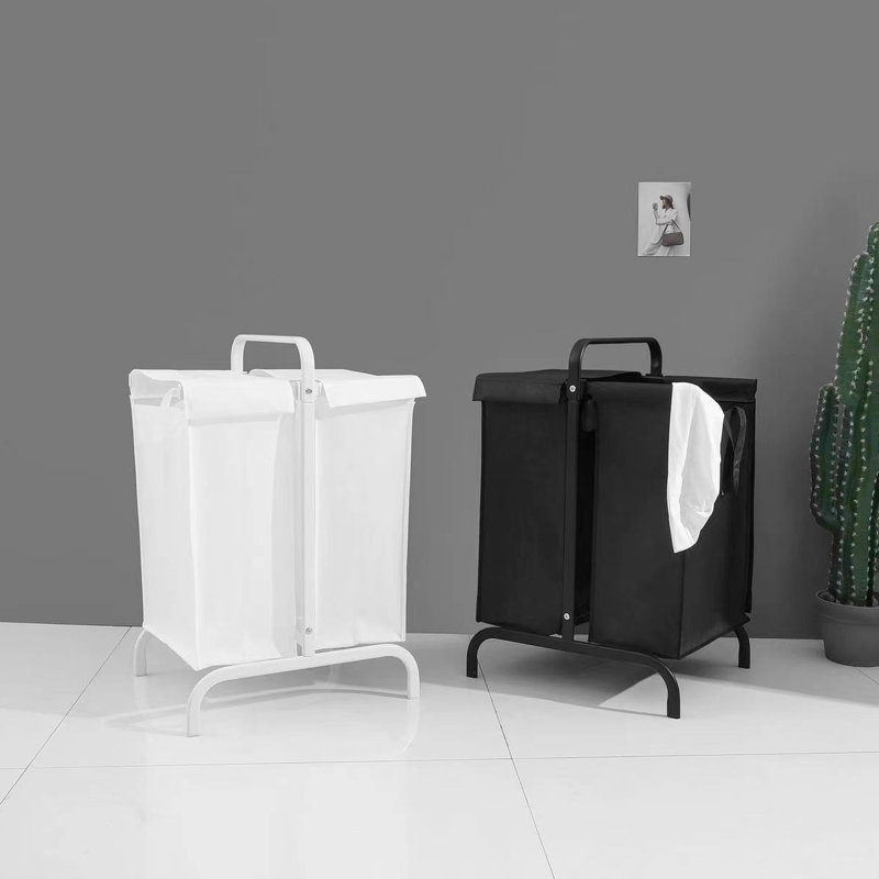 Panier à linge 110L en tissu noir 2 avec couvercle