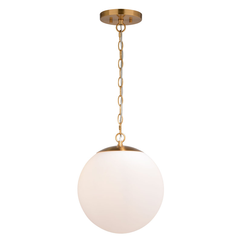 Mayella 1L Gold Brass Mid-Century Modern Pendant Light White Globe Glass, 13.5'' H x 12'' W x 12'' D, Muted Brass
