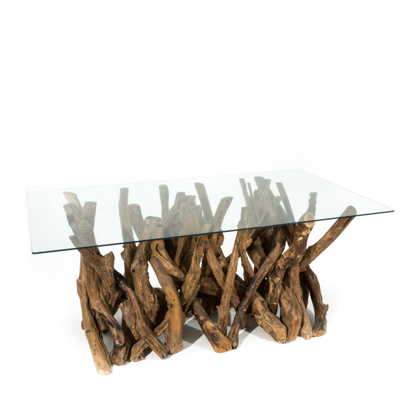 Mack Glass Top Solid Wood Base Dining Table
