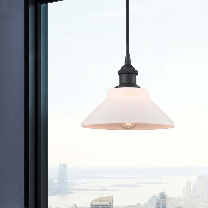 Luminaire suspendu conique à 1 lumière Newton St Loe, Noir mat, Ampoule DEL 6 watts Vinage, Blanc mat
