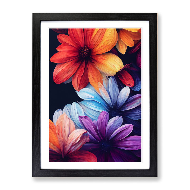 XV1022-1571X Colourful Flowers No.1 - Single Picture Frame Print, 34cm H x 25cm W, Black