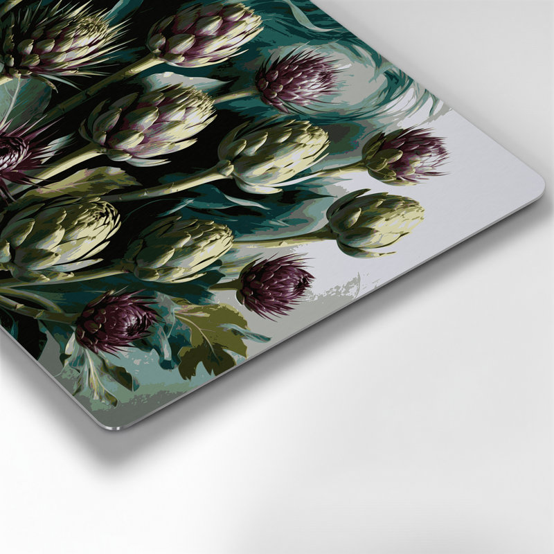 Art mural en métal légumes vert fleurs artichaut, H 12 po x l 18 po