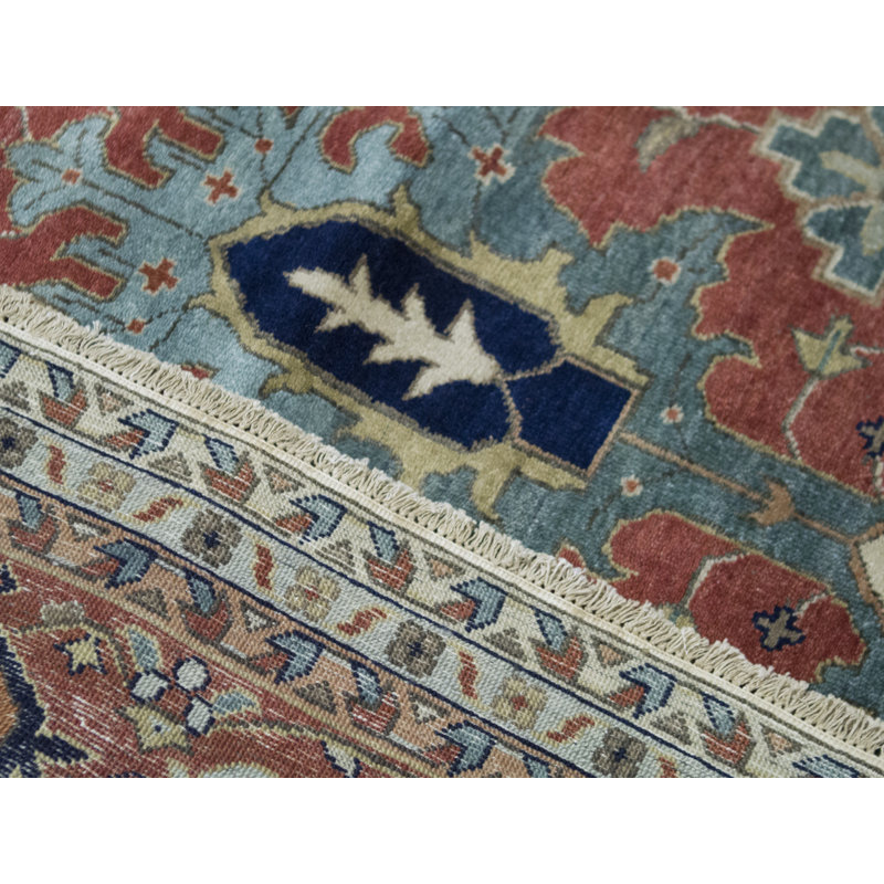 Hand Knotted Wool Southwestern Area Rug in Rust/Blue/Ivory