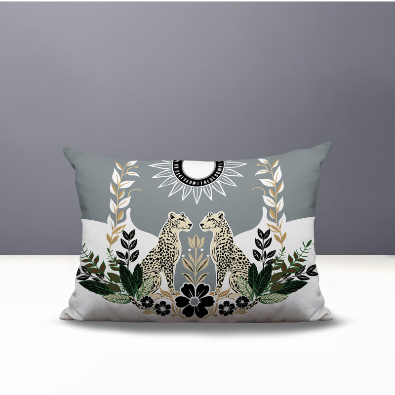 Oreiller rectangulaire réversible intérieur / extérieur Spoke Leopard, Gris, Rectangle H 18 po x l 25 po