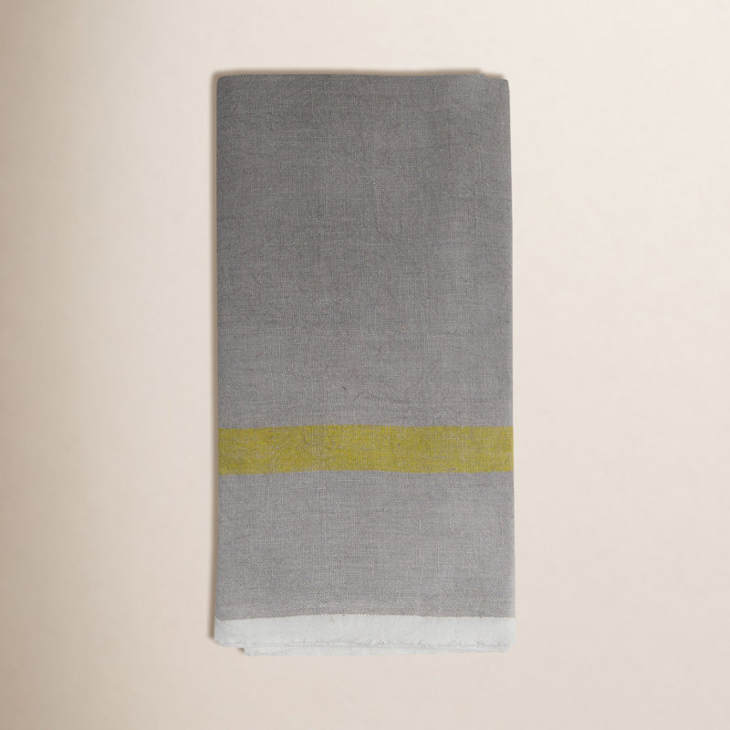 Laundered Stripe Tea Towel Kitchen Towel, Grey/Lime