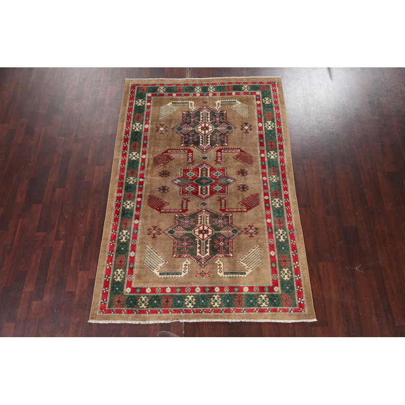 Tapis unique brun / vert noué à la main nouvel âge 5 pi 6 po x 8 pi 1 po