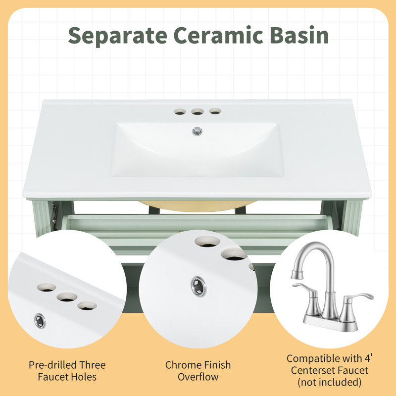 Meuble-lavabo 36 po avec lavabo en céramique, Vert