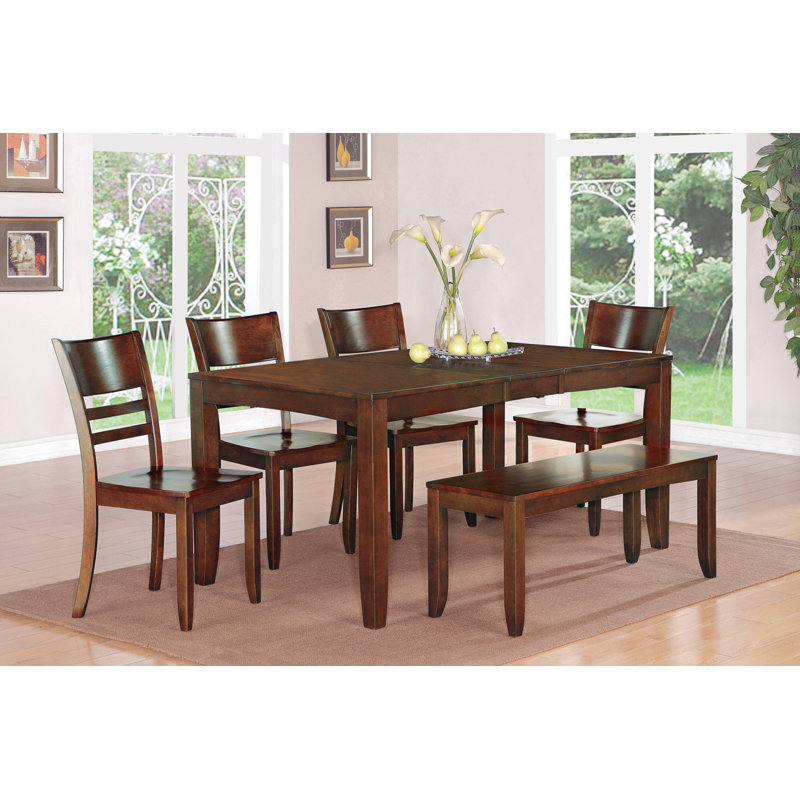 L'ensemble de table de salle à manger 6 pièces contient une table de cuisine rectangulaire avec feuille papillon et 4 chaises de salle à manger avec banc, espresso