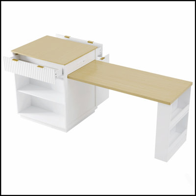 82.6 Inch Fluted Kitchen Island with Extendable Dining Table, Power Outlet, and Double-Side Storage for Modern Kitchens