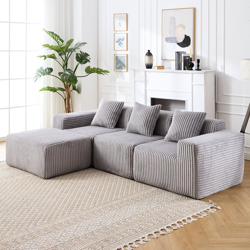 Gris modulaire avec méridienne - Polyvalent pour les espaces de vie Couchers profonds et espace confortable faisant face à la droite