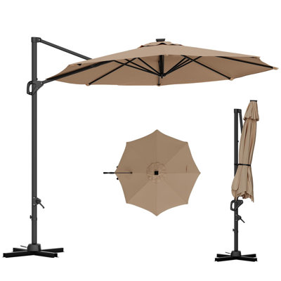 Parasol de patio en porte-à-faux 10 pi - rotation à 360 °, inclinaison facile et base transversale pour la cour, la terrasse ou le bord de la piscine