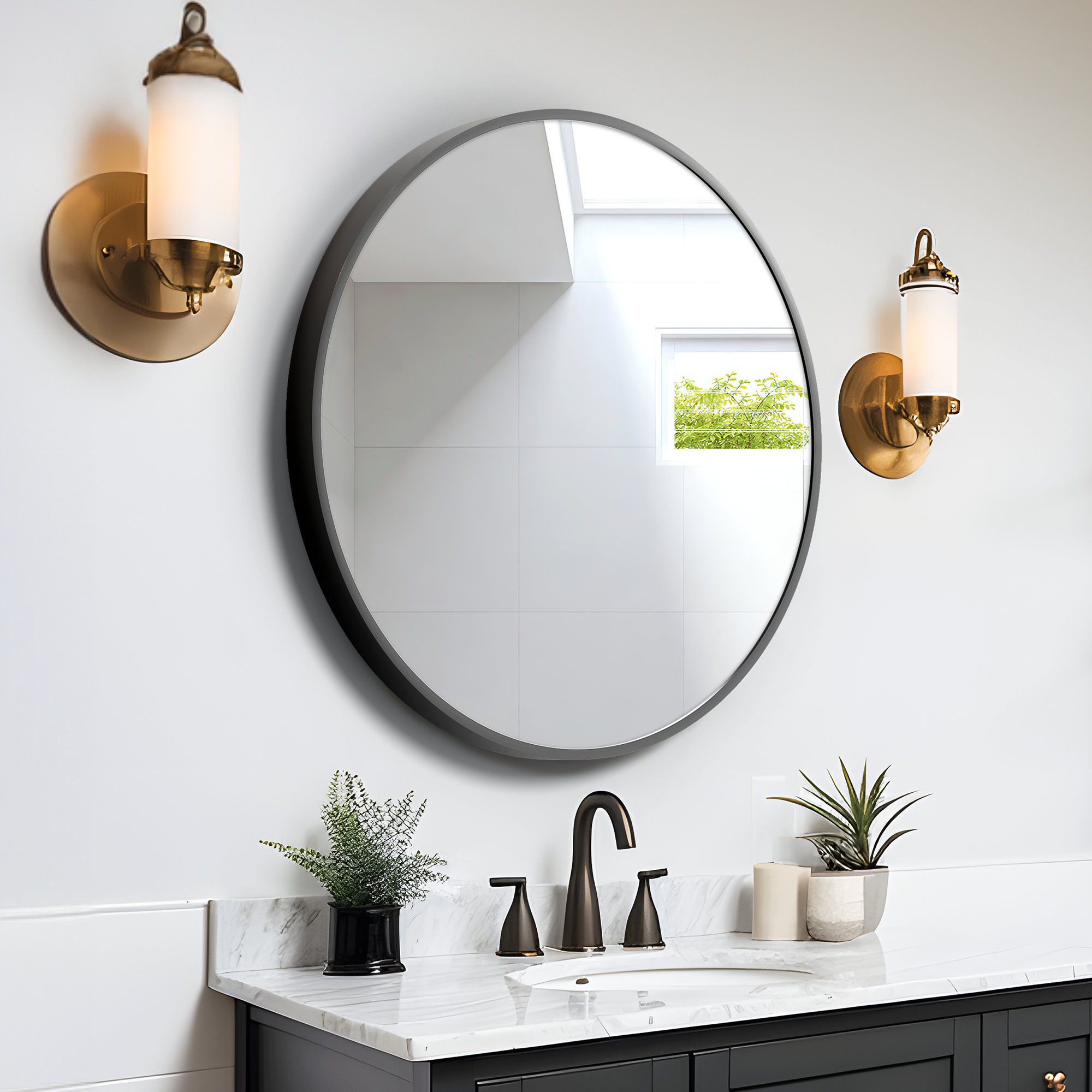 Mutiple attached round mirrors with metal frame