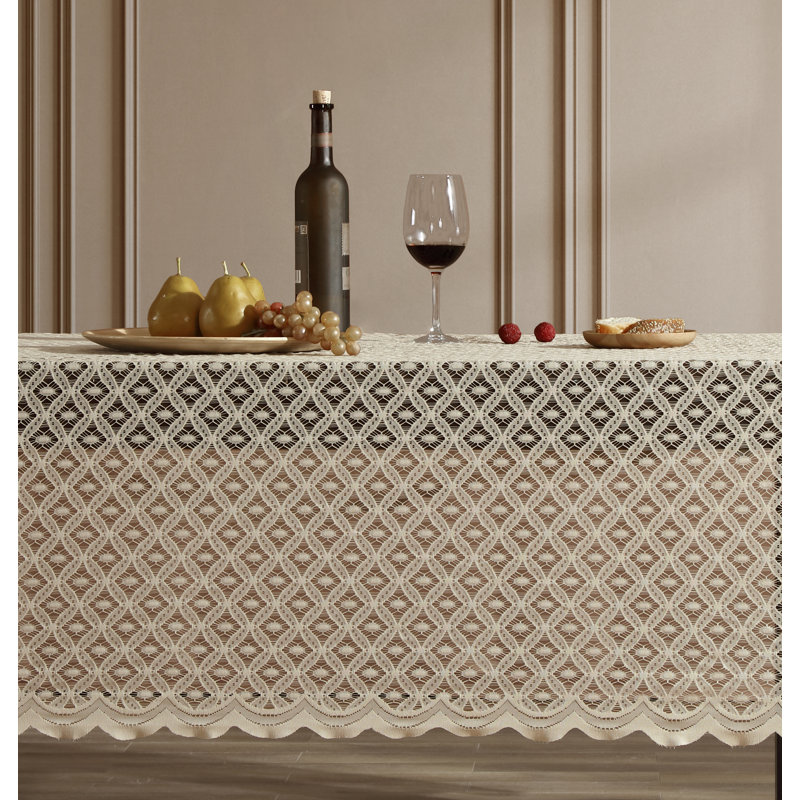 Naiema Rectangle Geometric Lace Tablecloth, 72" L, Linen Taupe